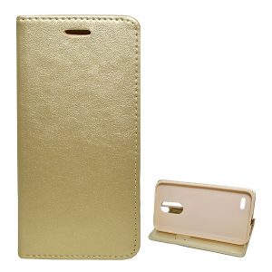 Carcasa in picioare, efect piele (FLIP, deschidere laterala, functie suport pentru masa) GOLD LG K10 (2017) M250n