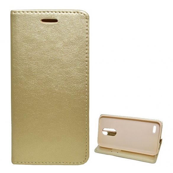 Carcasa in picioare, efect piele (FLIP, deschidere laterala, functie suport pentru masa) GOLD LG K10 (2017) M250n