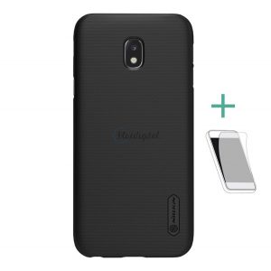 Protector de telefon din plastic NILLKIN SUPER FROSTED (cauciucat, suprafață aspră + folie de protecție pentru ecran) NEGRU Samsung Galaxy J3 (2017) SM-J330 EU