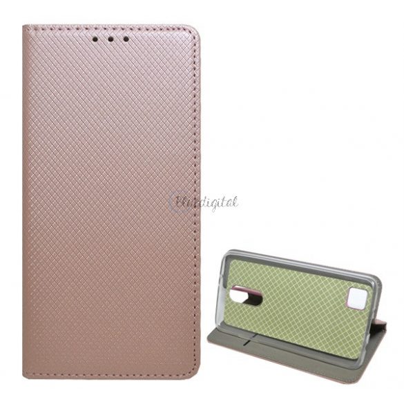 Carcasa in picioare, efect piele (FLIP, deschidere laterala, functie suport de masa, model romb) ROSE GOLD LG K8 2017 (M200n)