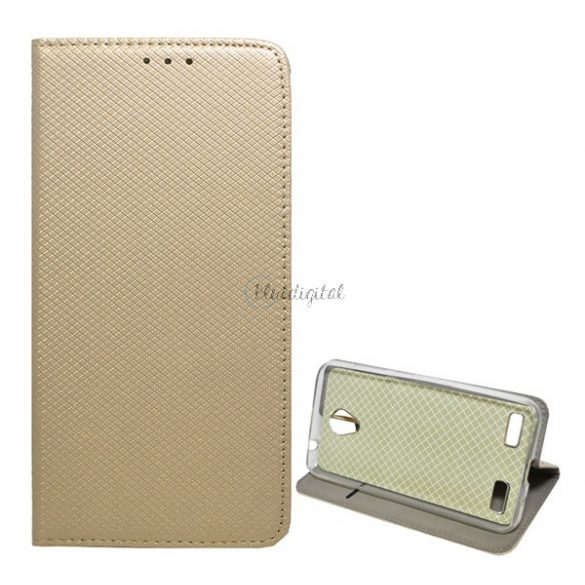 Husă stativă, efect piele (FLIP, deschidere laterală, funcție suport birou, model diamant) GOLD ZTE Blade A520