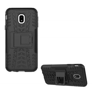 Defender plastic protecțiede telefon (rezistent la impact mediu, interior silicon, suport, model anvelope auto) negru Samsung Galaxy J3 (2017) SM-J330 EU