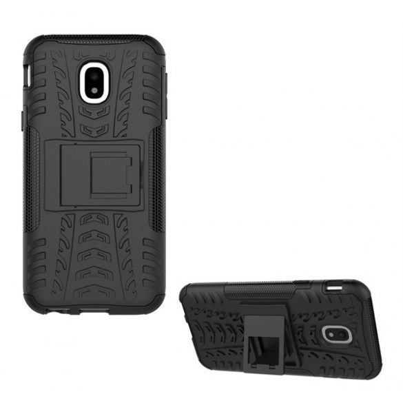 Defender plastic protecțiede telefon (rezistent la impact mediu, interior silicon, suport, model anvelope auto) negru Samsung Galaxy J3 (2017) SM-J330 EU