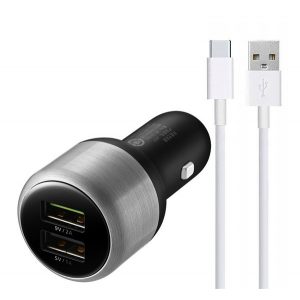 Încărcător auto HUAWEI 2 prize USB (10W, încărcător rapid + cablu tip C) GRI