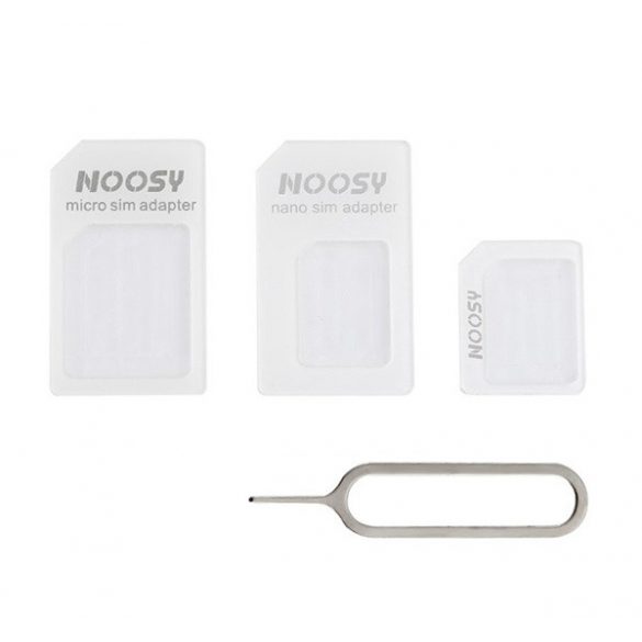 Adaptor SIM NOOSY (convertă cartela Nano SIM în Micro SIM și card de dimensiune normală, ejector de card) ALB