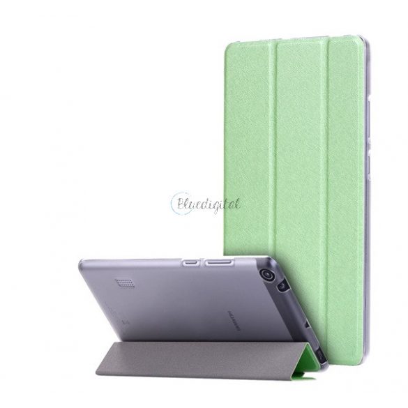 Carcasa in picioare, efect piele (FLIP, deschidere laterala, TRIFOLD, suport de masa, model matase) VERDE DESCHIS Huawei Mediapad T3 7