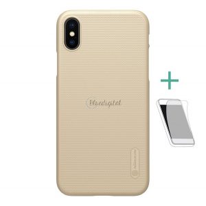 Protector de telefon din plastic NILLKIN SUPER FROSTED (cauciucat, suprafață rugoasă + folie de protecție a ecranului) GOLD Apple iPhone X 5.8, Apple iPhone XS 5.8