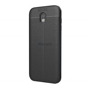 Protectie de telefon din silicon (rezistenta medie la impact, efect piele, model de cusaturi) NEGRU Samsung Galaxy J3 (2017) SM-J330 EU