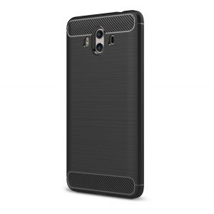 Husă silicon pentru telefon (rezistent la impact mediu, bubble heel, periat, model de carbon) negru Huawei Mate 10