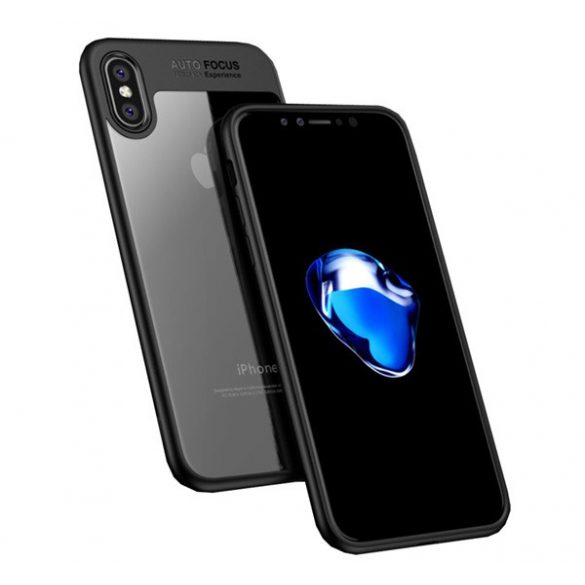 Cadru din silicon de protecție pentru telefon IPAKY (BUMPER, rezistență medie la impact, colț cu pernă de aer, spate acrilic) NEGRU Apple iPhone X 5.8, Apple iPhone XS 5.8