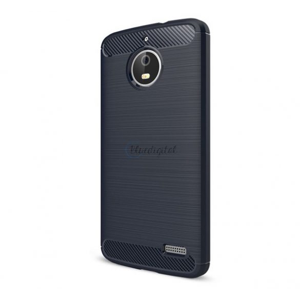 Protector de telefon din silicon (rezistență medie la impact, colț cu pernă de aer, periat, model carbon) ALBASTRU ÎNCHIS Motorola Moto E4 (XT1766)