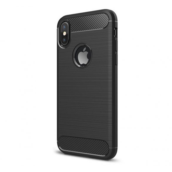 protecțiede telefon din silicon (rezistent la impact mediu, călcâi cu pernă de aer, periat, model carbon, decupaj logo) negru Apple iPhone X 5.8, Apple iPhone XS 5.8