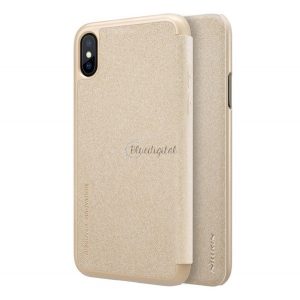 Protector de telefon din plastic NILLKIN SPARKLE (efect piele din microfibră FLIP, deschidere laterală) GOLD Apple iPhone X 5.8, Apple iPhone XS 5.8