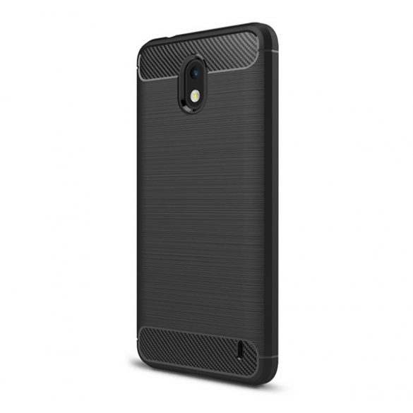 Protectie din silicon pentru telefon (rezistenta la impact mediu, colt cu perna de aer, periat, model carbon) NEGRU Nokia 2