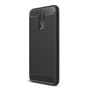 Protector de telefon din silicon (rezistenta la impact, colt cu perna de aer, periat, model carbon) NEGRU Huawei Mate 10 Lite