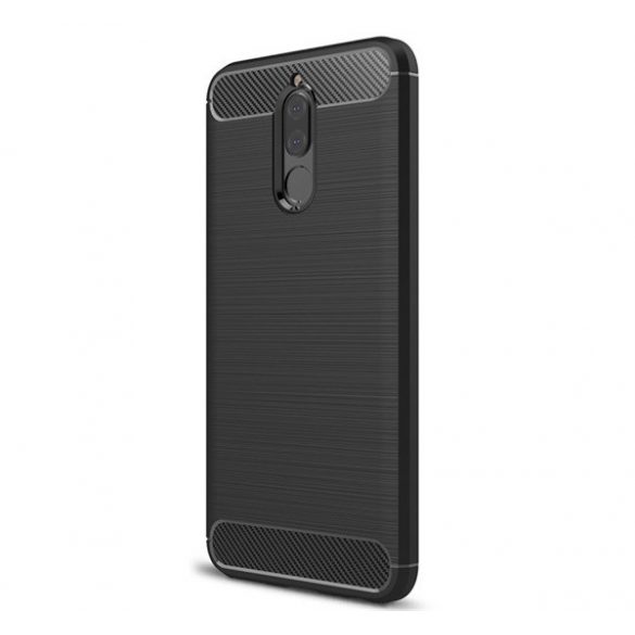 Protector de telefon din silicon (rezistenta la impact, colt cu perna de aer, periat, model carbon) NEGRU Huawei Mate 10 Lite