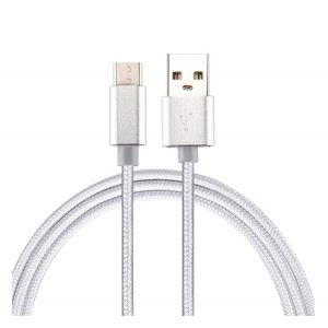 Cablu de date (USB - Type-C, 100cm, șiret) ARGINTIU