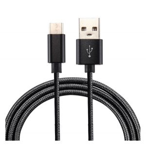 Cablu de date (USB - Type-C, 100cm, șiret) NEGRU