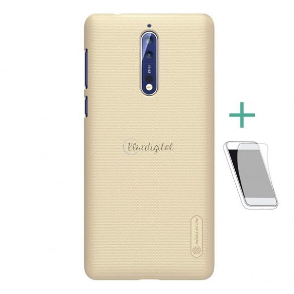 Protector de telefon din plastic NILLKIN SUPER FROSTED (cauciucat, suprafață aspră + folie de protecție a ecranului) GOLD Nokia 8