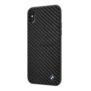 CG MOBILE BMW SIGNATURE protectie din plastic pentru telefon (cadru din silicon, model carbon) NEGRU Apple iPhone X 5.8, Apple iPhone XS 5.8