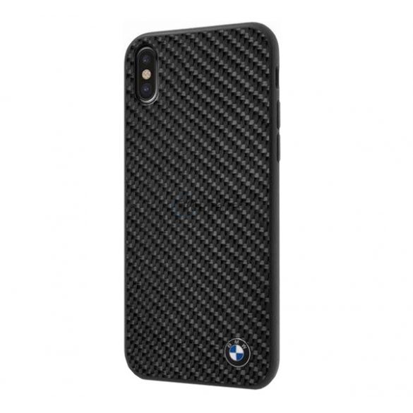 CG MOBILE BMW SIGNATURE protectie din plastic pentru telefon (cadru din silicon, model carbon) NEGRU Apple iPhone X 5.8, Apple iPhone XS 5.8