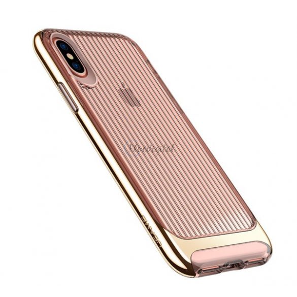 protecțiede telefon din silicon USAMS SENIOR (cadru din plastic, rezistent la impact mediu, cu dungi) GOLD Apple iPhone X 5.8, Apple iPhone XS 5.8