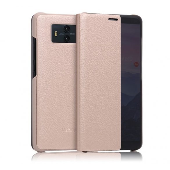 Husă stativă cu efect de piele (FLIP, deschidere laterală, fereastră de vizualizare) GOLD Huawei Mate 10