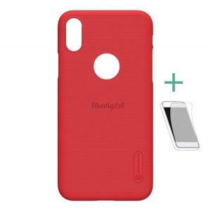 Protectie de telefon din plastic NILLKIN SUPER FROSTED (cauciucat, suprafata rugoasa, decupaj logo + folie de protectie pentru ecran) RED Apple iPhone X 5.8, Apple iPhone XS 5.8