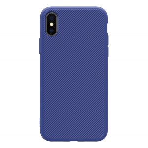 Protector de telefon din plastic NILLKIN ETON (cadru din silicon, placă metalică încorporată, model carbon) ALBASTRU ÎNCHIS Apple iPhone X 5.8, Apple iPhone XS 5.8