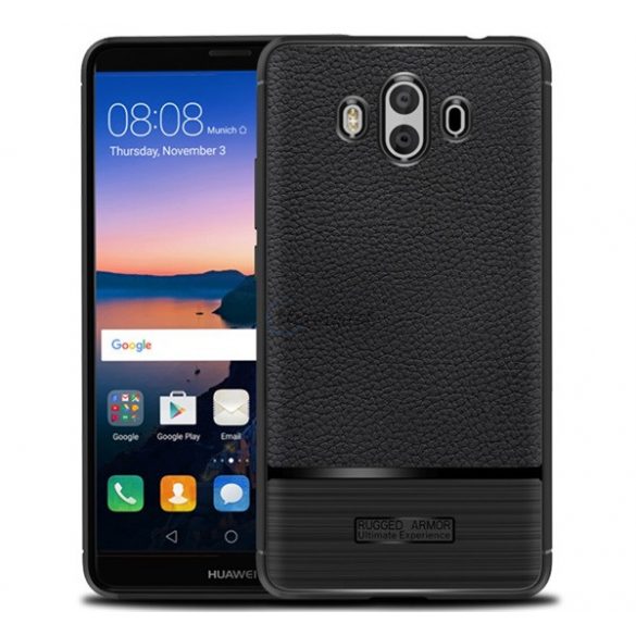 Protector de telefon din silicon (rezistenta la impact mediu, efect piele, periat) NEGRU Huawei Mate 10