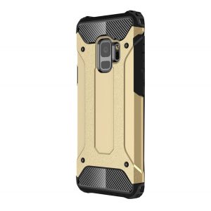 Protecție din plastic pentru telefon Defender (rezistență medie la impact, toc cu bule, interior din silicon, efect metalic) GOLD Samsung Galaxy S9 (SM-G960)