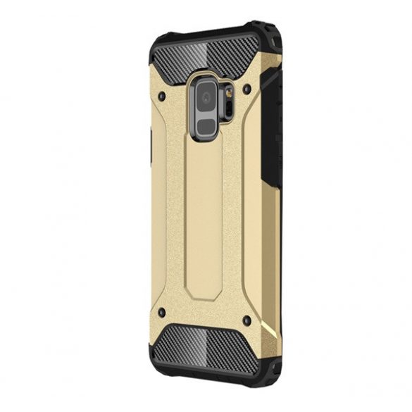 Protecție din plastic pentru telefon Defender (rezistență medie la impact, toc cu bule, interior din silicon, efect metalic) GOLD Samsung Galaxy S9 (SM-G960)