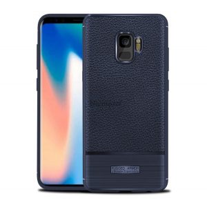 Protector de telefon din silicon (rezistenta la impact mediu, efect piele, periat) ALBASTRU INCHIS Samsung Galaxy S9 (SM-G960)