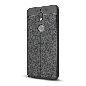 Protectie din silicon pentru telefon (rezistenta la impact mediu, efect piele, model cusaturi) NEGRU Nokia 7