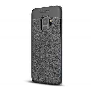 protecțiede telefon din silicon (rezistent la impact mediu, efect de piele, model de cusătură) negru Samsung Galaxy S9 (SM-G960)