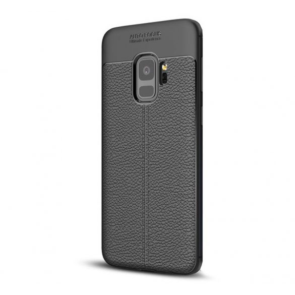 protecțiede telefon din silicon (rezistent la impact mediu, efect de piele, model de cusătură) negru Samsung Galaxy S9 (SM-G960)