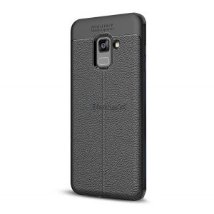 Protectie din silicon pentru telefon (rezistenta medie la impact, efect piele, model de cusaturi) NEGRU Samsung Galaxy A8 Plus (2018) SM-A730F