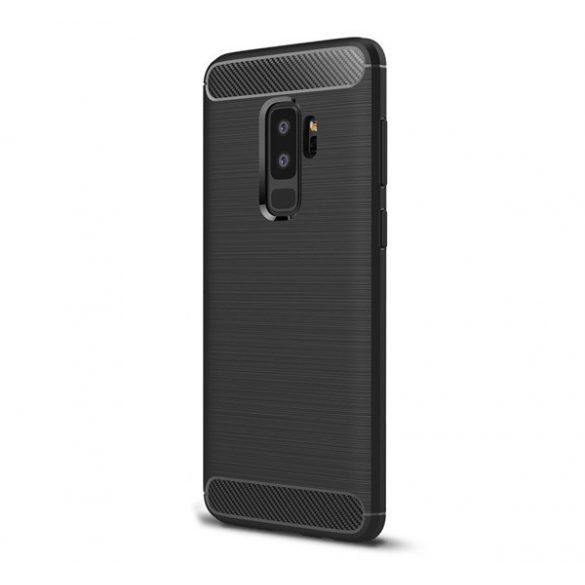 Husă silicon pentru telefon (rezistent la impact mediu, călcâi pernă de aer, model de carbon periat) negru Samsung Galaxy S9 Plus (SM-G965)