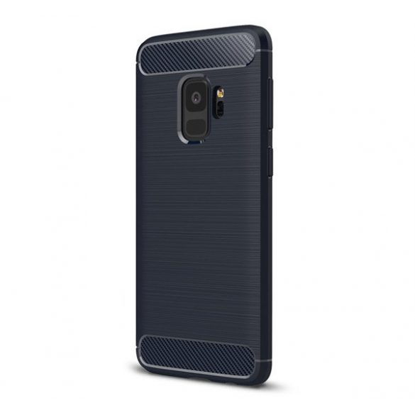 Protector de telefon din silicon (rezistență medie la impact, colț cu pernă de aer, periat, model carbon) ALBASTRU ÎNCHIS Samsung Galaxy S9 (SM-G960)