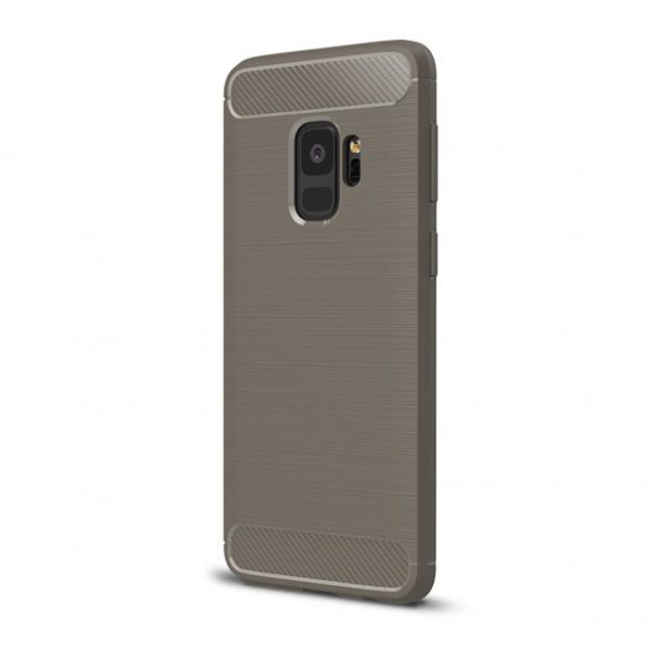 Husă silicon pentru telefon (rezistent la impact mediu, bubble heel, periat, model de carbon) GREY Samsung Galaxy S9 (SM-G960)