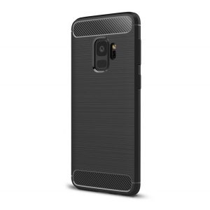 Husă silicon pentru telefon (rezistent la impact mediu, călcâi pernă de aer, periat, model de carbon) negru Samsung Galaxy S9 (SM-G960)