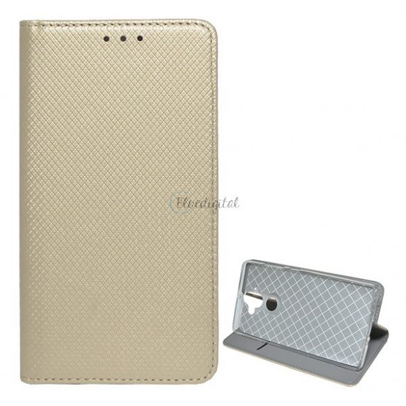 Carcasa in picioare, efect piele (FLIP, deschidere laterala, functie suport de masa, model romb) GOLD Nokia 9