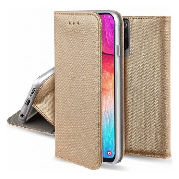 Husă stativă cu efect de piele (FLIP, deschidere laterală, desktop, model diamant) GOLD Samsung Galaxy A8 Plus (2018) SM-A730F