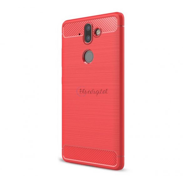 Protectie din silicon pentru telefon (rezistenta medie la impact, colt cu perna de aer, periat, model carbon) RED Nokia 9