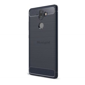 Protectie din silicon pentru telefon (rezistenta la impact mediu, colt cu perna de aer, periat, model carbon) ALBASTRU INCHIS Nokia 9