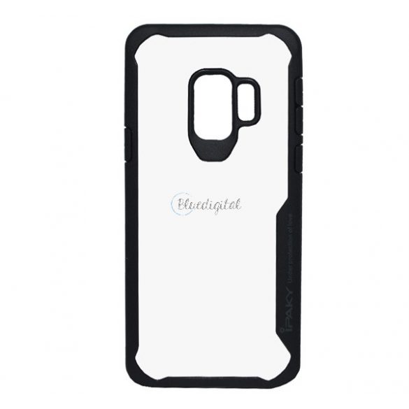 Protectie de telefon din plastic IPAKY (cadru din silicon, rezistenta medie la impact, spate transparent) NEGRU Samsung Galaxy S9 (SM-G960)