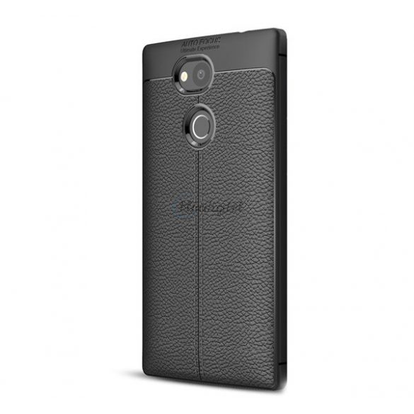 Protectie din silicon pentru telefon (rezistenta medie la impact, efect piele, model de cusaturi) NEGRU Sony Xperia L2 (H4311)