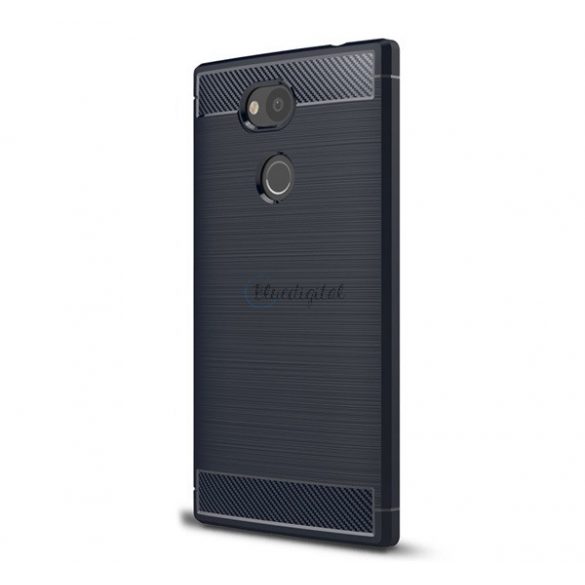 Protector de telefon din silicon (rezistență medie la impact, colț cu pernă de aer, periat, model carbon) ALBASTRU ÎNCHIS Sony Xperia L2 (H4311)