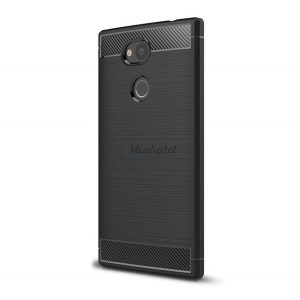 Protector de telefon din silicon (rezistență medie la impact, colț cu pernă de aer, periat, model carbon) NEGRU Sony Xperia L2 (H4311)