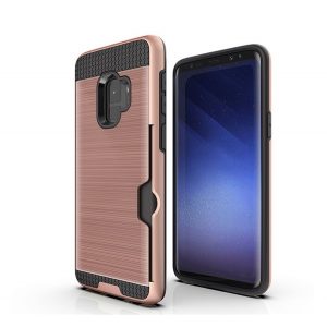 Protectie din plastic pentru telefon (interior din silicon, rezistenta medie la impact, suport card bancar, model periat) ROSE GOLD Samsung Galaxy S9 (SM-G960)